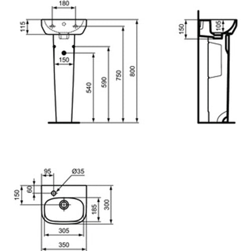 Ideal Standard i.Life A 35cm Handrise 1 Taphole Basin - Unbeatable Bathrooms