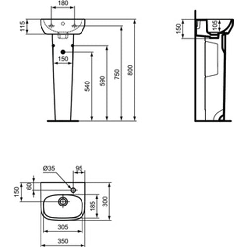 Ideal Standard i.Life A 35cm Handrise 1 Taphole Basin - Unbeatable Bathrooms
