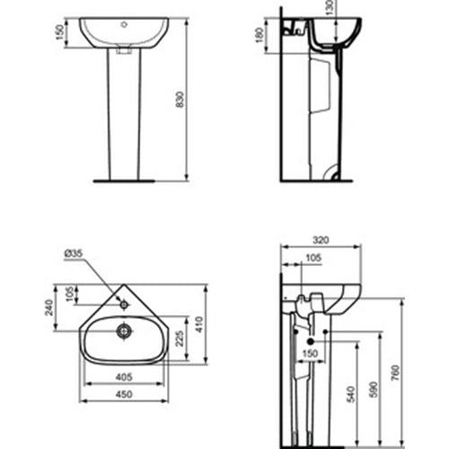 Ideal Standard i.Life A 40cm Corner Handrinse 1 Taphole Basin - Unbeatable Bathrooms