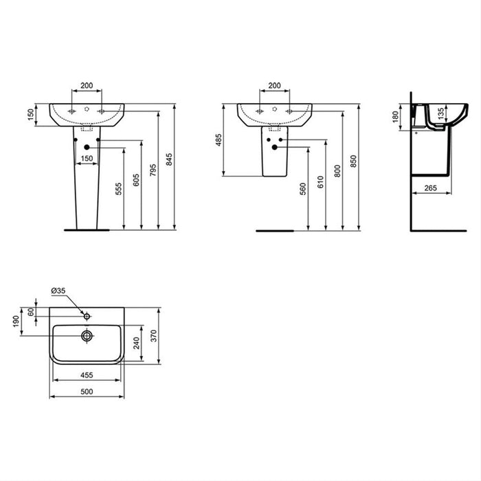 Ideal Standard i.Life S 50cm/55cm/60cm Compact Washbasin - Unbeatable Bathrooms