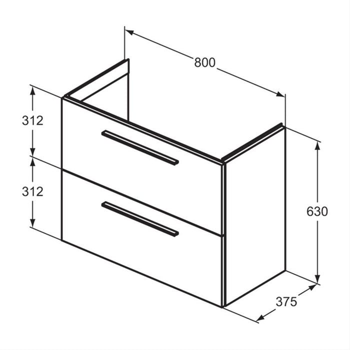 Ideal Standard i.Life S 50cm / 60cm / 80cm Compact 2 Drawer Wall Hung Vanity Unit - Unbeatable Bathrooms