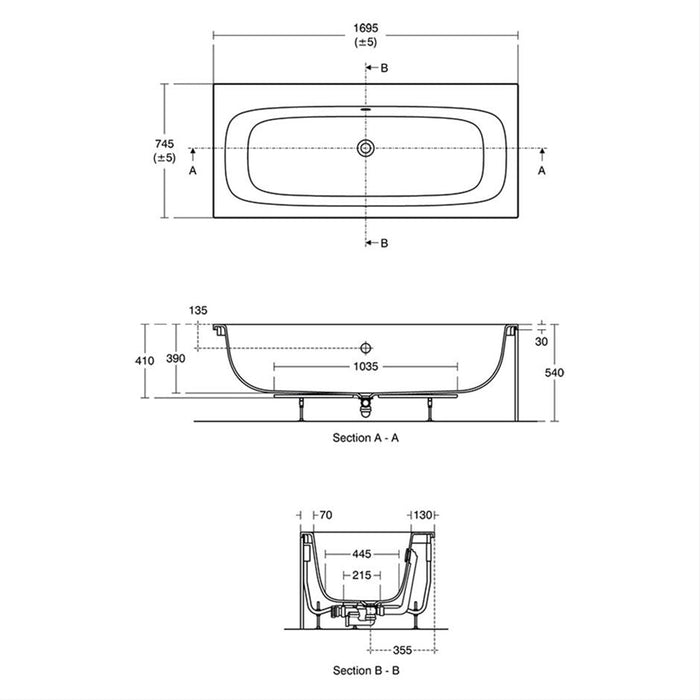 Ideal Standard i.Life 170 X 75cm Water Saving Double Ended Bath - No Tapholes - Unbeatable Bathrooms