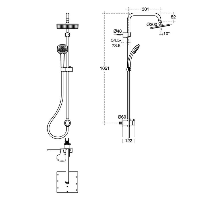 Ideal Standard Idealrain Cube Dual M1 rainshower, fixed riser, diverter and handspray for built-in mixers - Unbeatable Bathrooms