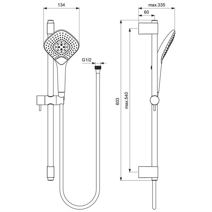 Ideal Standard Idealrain Evo Jet shower kit with 3 Function 125mm handspray, 600mm rail and 1.75m IdealFlex hose - Unbeatable Bathrooms