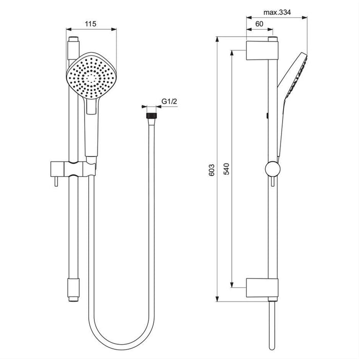 Ideal Standard Idealrain Evo shower kit with 3 function diamond 110mm handspray, rail and 1.75m Idealflex hose - Unbeatable Bathrooms
