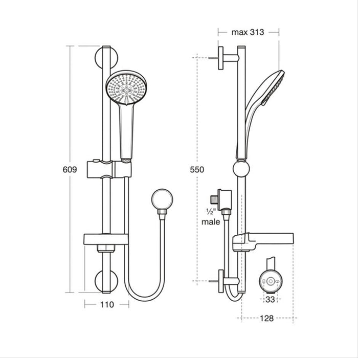 Ideal Standard Idealrain M3 shower kit with 100mm three function handspray, 600mm rail and 1.35m hose - Unbeatable Bathrooms