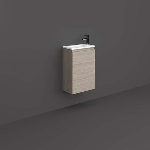 RAK Joy 400mm Vanity Unit - Wall Hung 1 Door Unit in Grey Elm - Unbeatable Bathrooms