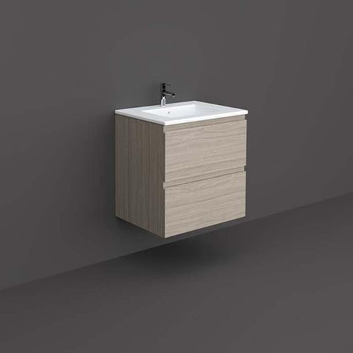 RAK Joy 600mm Vanity Unit - Wall Hung 2 Drawer Unit in Grey Elm - Unbeatable Bathrooms