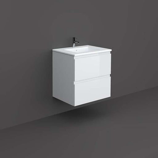 RAK Joy 600mm Vanity Unit - Wall Hung 2 Drawer Unit in Pure White - Unbeatable Bathrooms