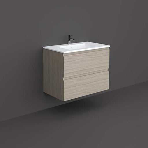 RAK Joy 800mm Vanity Unit - Wall Hung 2 Drawer Unit in Grey Elm - Unbeatable Bathrooms