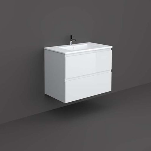 RAK Joy 800mm Vanity Unit - Wall Hung 2 Drawer Unit in Pure White - Unbeatable Bathrooms