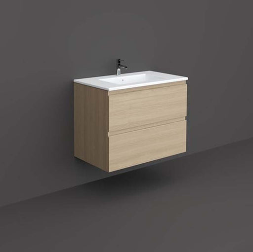 RAK Joy 800mm Vanity Unit - Wall Hung 2 Drawer Unit in Scandinavian Oak - Unbeatable Bathrooms