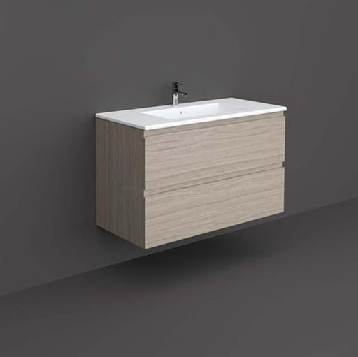 RAK Joy 1000mm Vanity Unit - Wall Hung 2 Drawer Unit in Grey Elm - Unbeatable Bathrooms