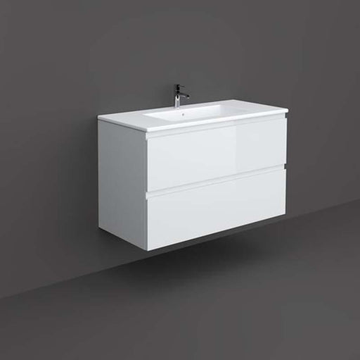 RAK Joy 1000mm Vanity Unit - Wall Hung 2 Drawer Unit in Pure White - Unbeatable Bathrooms