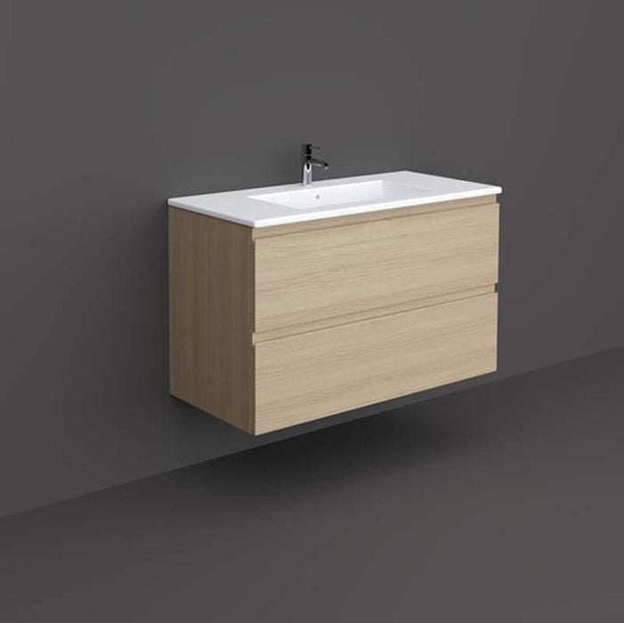 RAK Joy 1000mm Vanity Unit - Wall Hung 2 Drawer Unit in Scandinavian Oak - Unbeatable Bathrooms