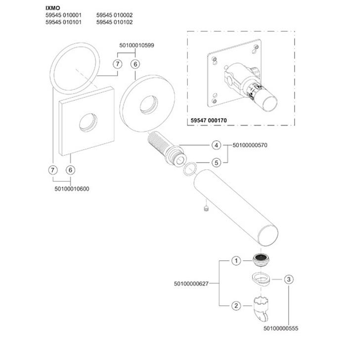 Keuco Ixmo Chrome-Plated Bath Filler or Spout with Round Rosette 59545 - Unbeatable Bathrooms
