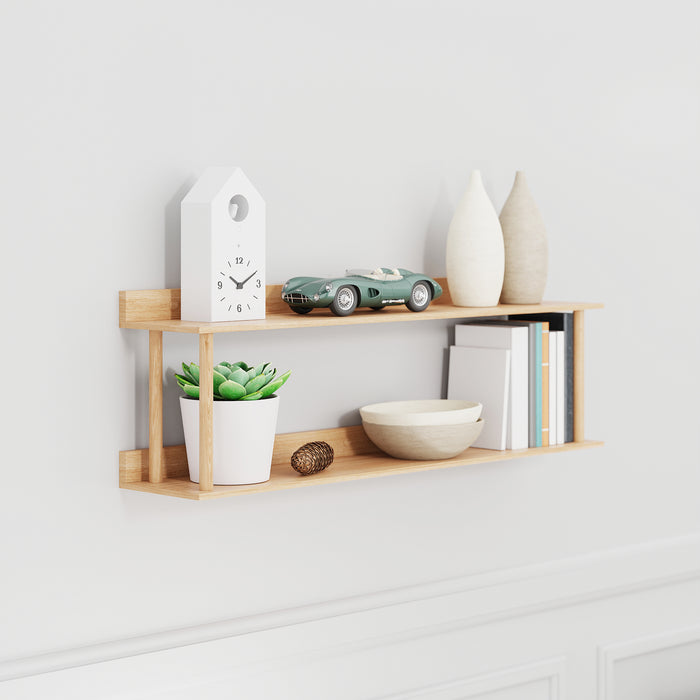 Platform Wall-Hung 2 Shelf Unit - Natural Oak - Unbeatable Bathrooms