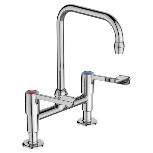 Armitage Shanks Markwik -1/2inch Pillar Mixer, Inlets at 200mm with Quarter Turn 150mm Levers, 200mm Projection Swivel Nozzle Single Flow, Antisplash Outlet - Unbeatable Bathrooms
