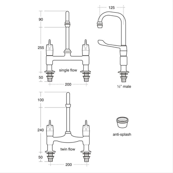 Armitage Shanks Markwik -1/2inch Pillar Mixer with 15cm Levers Single Flow Pattern Swivel Nozzle, 125mm Projection, Anti Splash Outlet - Unbeatable Bathrooms