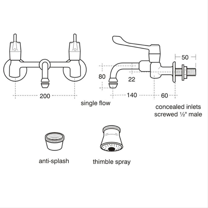 Armitage Shanks Markwik -1/2inch Wall Mounted Mixer with Single Flow Horizontal Nozzle, Anti Splash Outlet, 150mm Levers, Concealed Inlets - Unbeatable Bathrooms