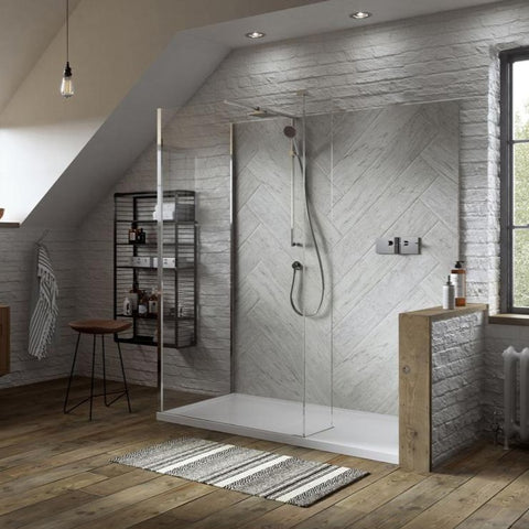 Matki Boutique Rectangle Wet Room Corner Shower Enclosure with 2 Panels & Blade Mixer Assembly - Unbeatable Bathrooms