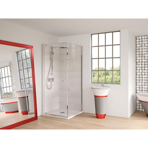 Matki Corner 1100mm Pivot Door with Glass Guard, White Finish, Ring Handle and Side Panel - Unbeatable Bathrooms
