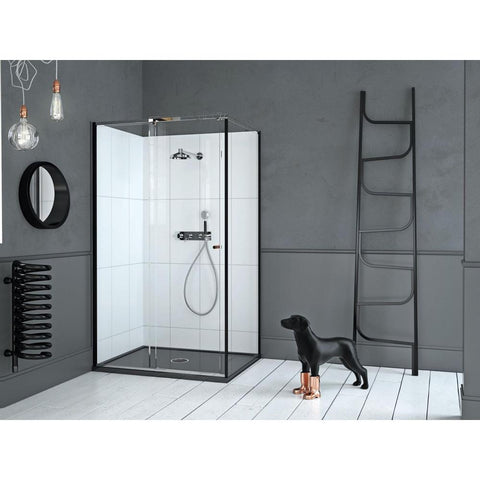 Matki Corner 1100mm Sliding Door with Glass Guard, White Finish and Side Panel - Unbeatable Bathrooms
