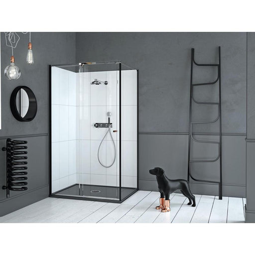 Matki Corner Reverse 1000mm Sliding Door with Glass Guard, Bronze Finish and Side Panel - Unbeatable Bathrooms