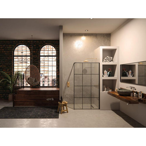 Matki-One Wet Room Panel with Ceiling Brace and Black Framed-Effect - Unbeatable Bathrooms