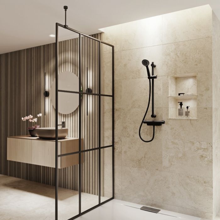 Aqualisa Midas 220 Thermostatic Bar Mixer Shower with Adjustable Head - Matt Black - Unbeatable Bathrooms