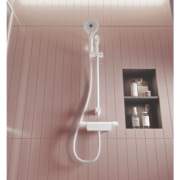 Aqualisa Midas 220 Thermostatic Bar Mixer Shower with Adjustable Head - Matt White - Unbeatable Bathrooms