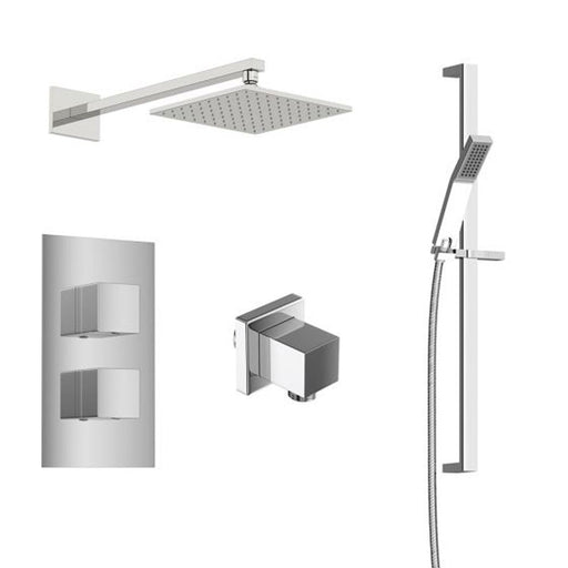 Tissino Mario Shower Pack 2 - Square Slide Rail Kit, Valve & Rain Shower - Chrome - Unbeatable Bathrooms