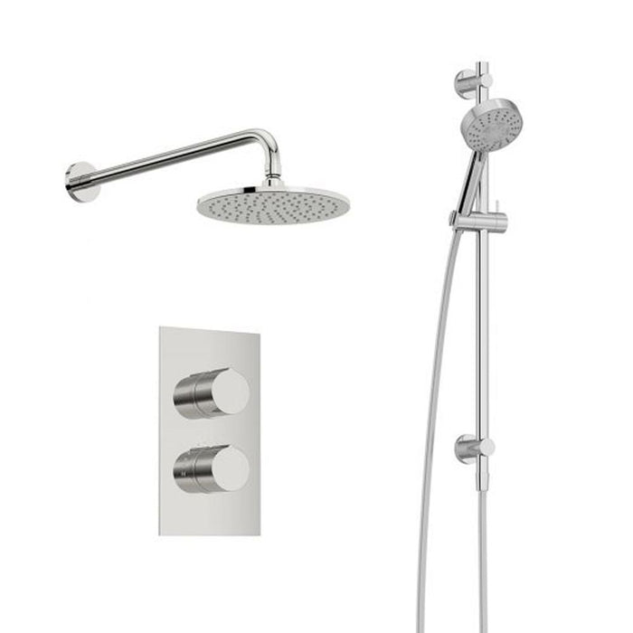 Tissino Mario Shower Pack 3 - Round Slide Rail Kit, Valve & Rain Shower - Chrome - Unbeatable Bathrooms