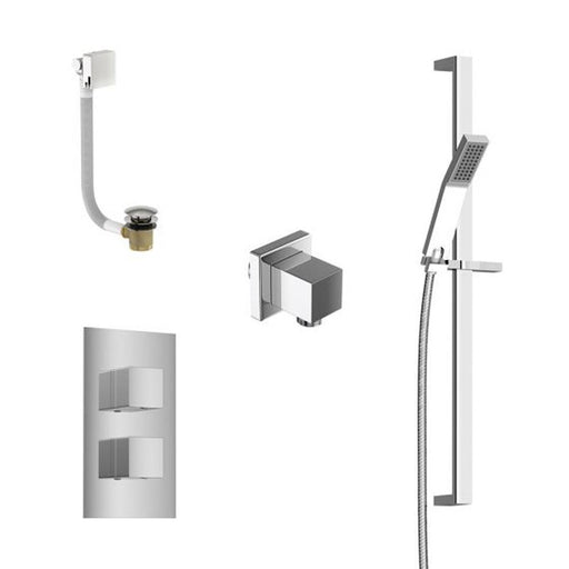 Tissino Mario Shower Pack 6 - Square Slide Rail Kit, Valve & Bath Filler - Chrome - Unbeatable Bathrooms