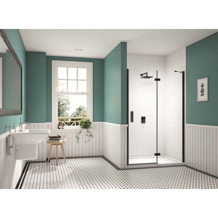 Merlyn Black Hinge And Inline Shower Door With Side Panel - Unbeatable Bathrooms