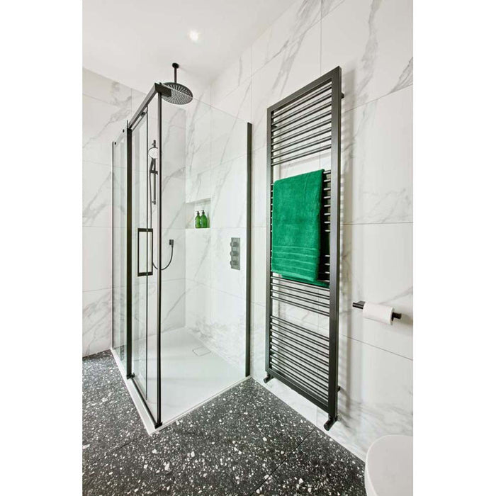 Merlyn Black Sliding Shower Door With Mstone Tray - Unbeatable Bathrooms