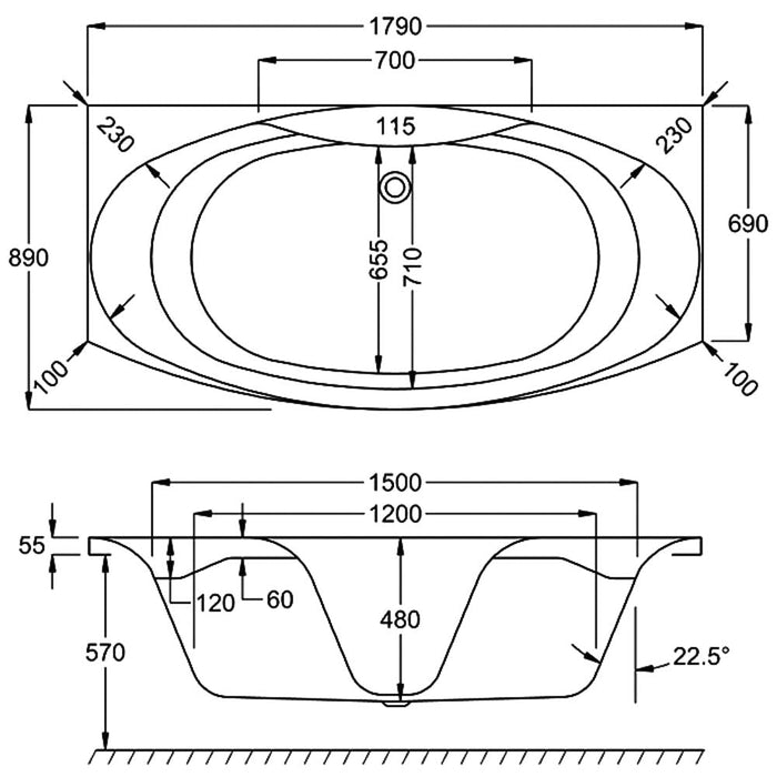Carron Mistral 1800mm x 900mm Shower Bath - White - Unbeatable Bathrooms