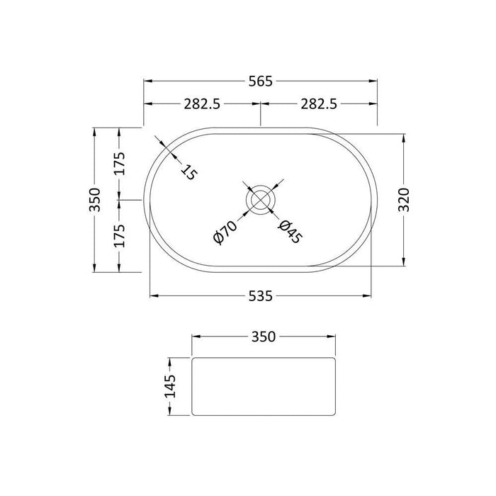 Nuie Oval 565mm 0TH Counter Top Vessel Basin - Unbeatable Bathrooms
