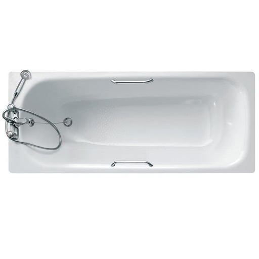 Armitage Shanks Nisa 170cm X 70cm Steel Bath, Chrome Plated Grips, Anti Slip 2 Tapholes - Unbeatable Bathrooms
