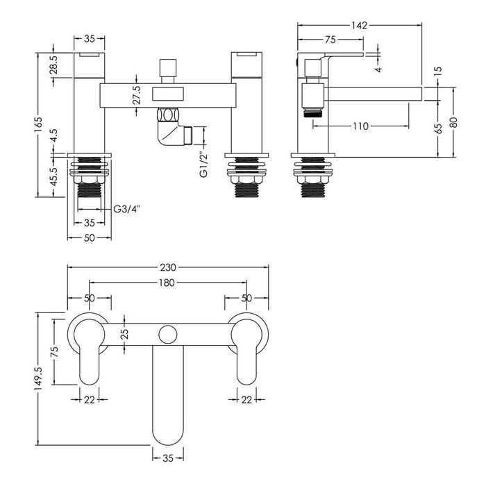 Nuie Arvan Deck Mounted Bath Shower Mixer With Kit - Unbeatable Bathrooms