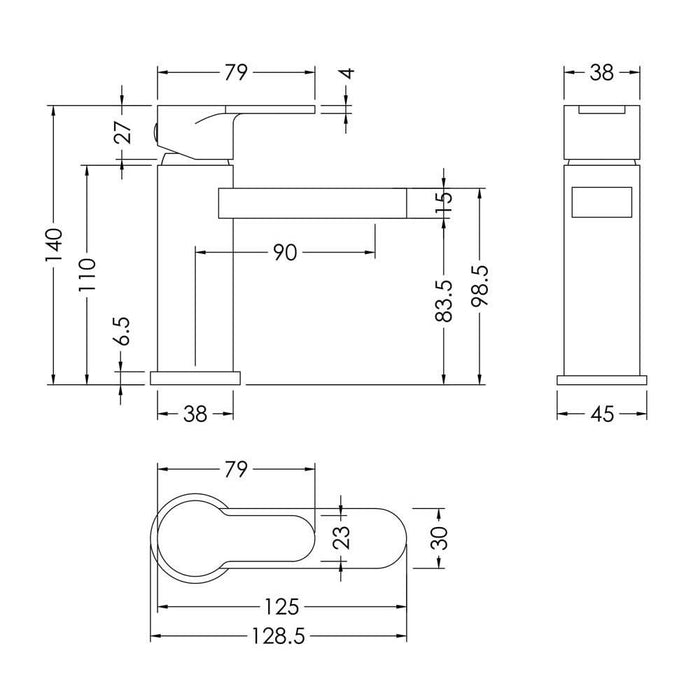 Nuie Arvan Mini Basin Mixer with Push Button Waste - Unbeatable Bathrooms