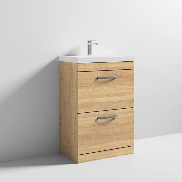 Nuie Athena 600mm Vanity Unit - Floor Standing 2 Drawer Unit with Basin - Unbeatable Bathrooms