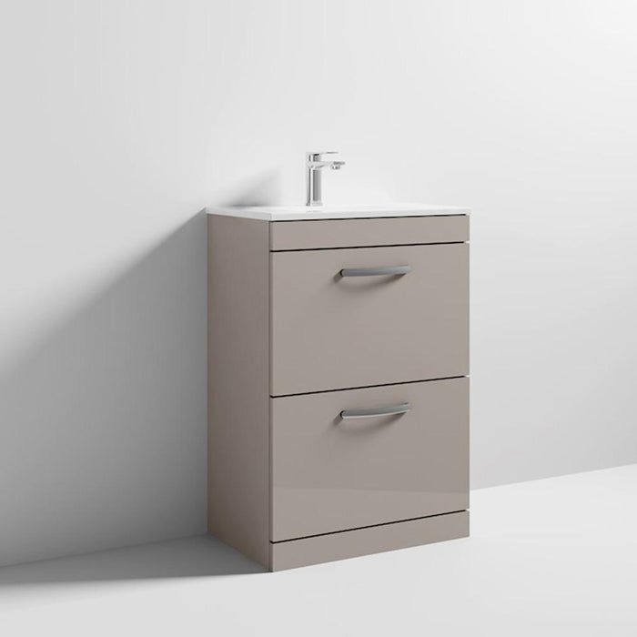 Nuie Athena 600mm Vanity Unit - Floor Standing 2 Drawer Unit with Basin - Unbeatable Bathrooms