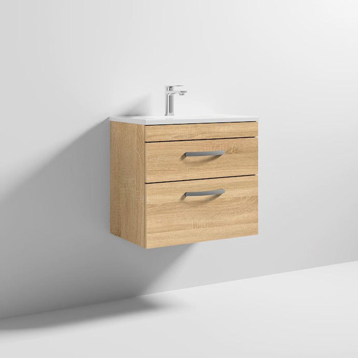 Nuie Athena 600mm Vanity Unit - Wall Hung 2 Drawer Unit with Basin - Unbeatable Bathrooms