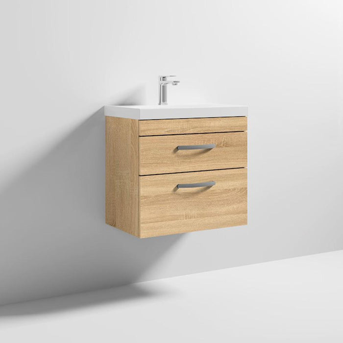 Nuie Athena 600mm Vanity Unit - Wall Hung 2 Drawer Unit with Basin - Unbeatable Bathrooms