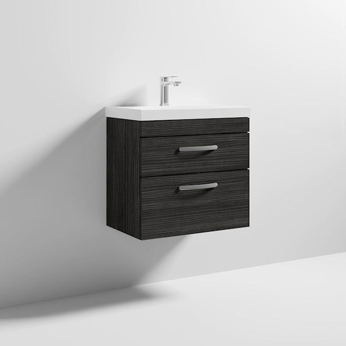 Nuie Athena 600mm Vanity Unit - Wall Hung 2 Drawer Unit with Basin - Unbeatable Bathrooms