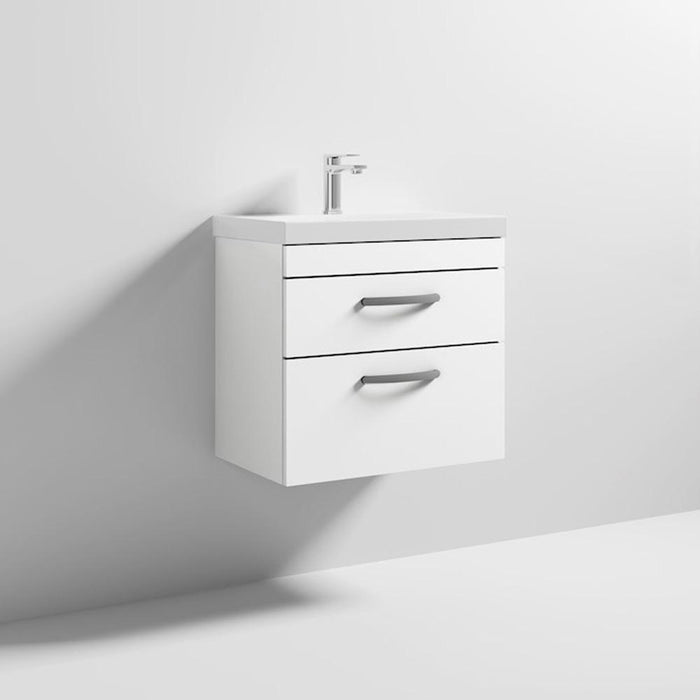 Nuie Athena 600mm Vanity Unit - Wall Hung 2 Drawer Unit with Basin - Unbeatable Bathrooms