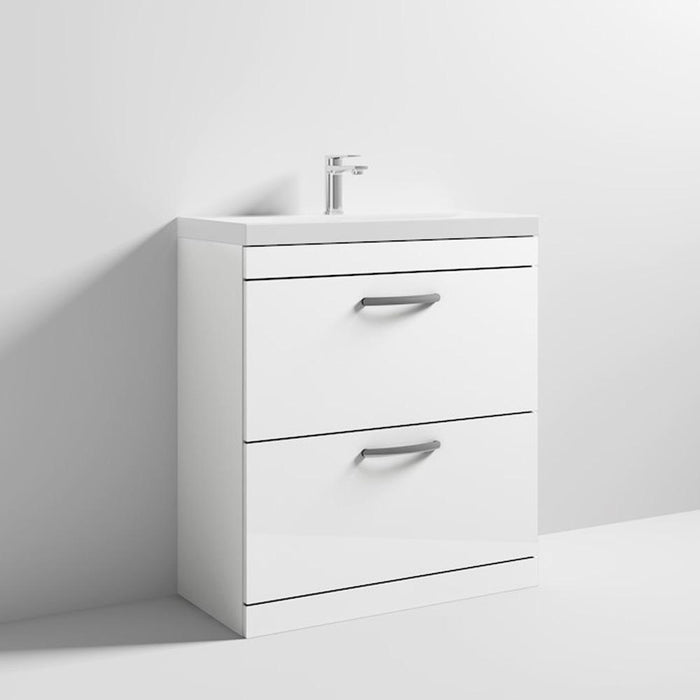 Nuie Athena 800mm Vanity Unit - Floor Standing 2 Drawer Unit with Basin - Unbeatable Bathrooms