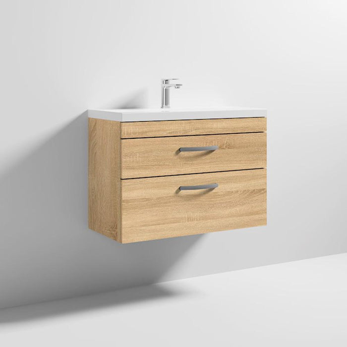 Nuie Athena 800mm Vanity Unit - Wall Hung 2 Drawer Unit with Basin - Unbeatable Bathrooms