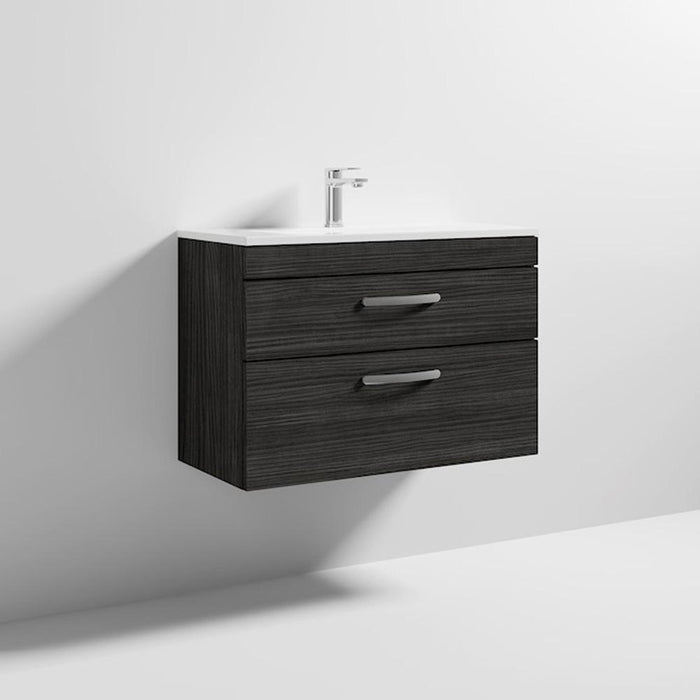 Nuie Athena 800mm Vanity Unit - Wall Hung 2 Drawer Unit with Basin - Unbeatable Bathrooms